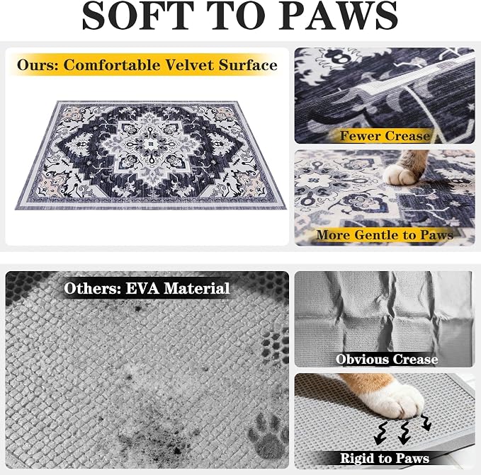 EXPAWLORER Cat Litter Mat, 20”x32” Small Non-Slip Urine Waterproof Litter Trapping Mat Easy to Clean Washable Litter Box Mat for Floor Soft on Kitty Paws, Indoor Food Mats Rug Pads for Bathroom Grey - Image 4