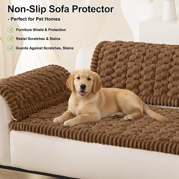 Smiry Non Slip Couch Covers for Dogs, Scratch Resistant Pet Sofa Protector | Machine Washable Soft Fuzzy Thick Furniture Cover for Sofa Loveseat Sectional Large Dogs, Chocolate, 35.4" x 63" - Image 10