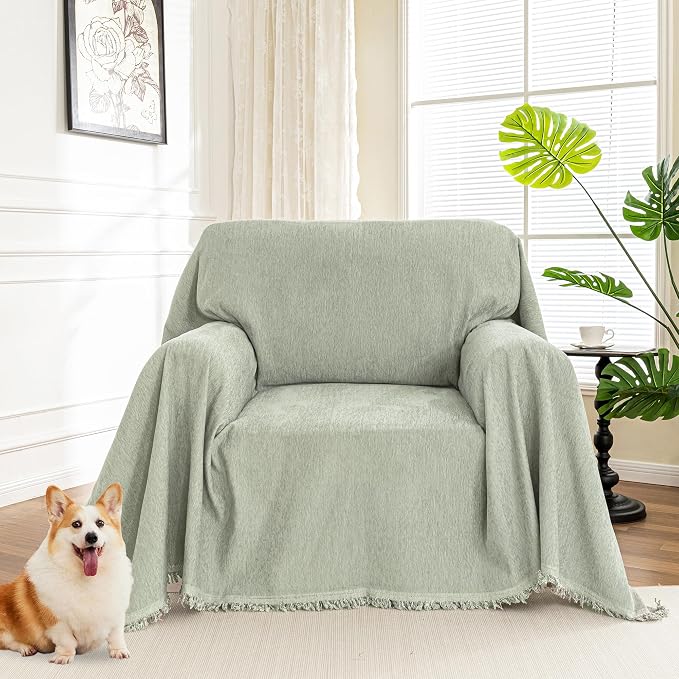 MYSKY HOME Oversized Armchair Couch Cover for 1 Cushion Couch, Washable Sofa Protector, Chair Chenille Couch Covers, Wingback Chair Cover Sofa Covers Sofa Throw Sofa Slipcovers, 71"X91", Sage Green by MYSKYHOME