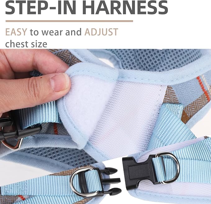 PUPTECK Dog Harness, Collar and Leash Set No Pull for Small Medium Sized | Plaid Puppy Step-in Escape Proof Reflective No Choke Pet Cat Adjustable Walking Vest - Image 3