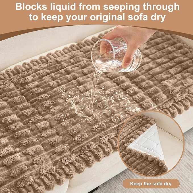 Waterproof Dog Couch Cover, Non Slip Pet Sofa Protector, Thick Fuzzy Couch Cover for Dogs, Machine Washable Furniture Protector, Scratch Resistant Pet Couch Mat(Leather color, 28" x 59"/70 x 150cm) - Image 3