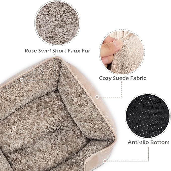 Medium Dog Bed for Large, Small Dogs - Rectangle, Washable, Orthopedic, Soft, Calming, Durable Pet Cuddler with Anti-Slip Bottom (M: 25"x21"x8") - Image 2