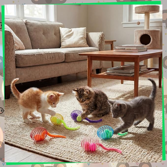 Jecery 5 Pcs Cat Toys Spring,Caterpillar Bouncy Ball,Multicolor | Interactive Metal Cat Toy, Stretchable Rolling Ball, for Indoor Cats, Colorful Playful Coils, Kitten Pet Supplies - Image 6