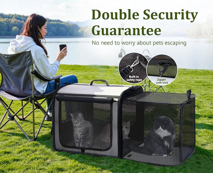 Dog Car Carrier Light Weight,Expandable,Foldable Dog Carrier, Gray | Easy to Assemble, Portable and Breathable Pet Carrier, Suitable for Indoor and Outdoor Use, Dog Travel Crate with Curtain - Image 5