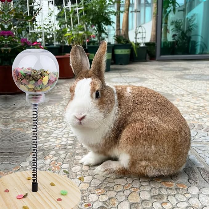 FlidRunest Rabbit Foraging Ball with Wooden Base, Interactive Slow Feed Treat Ball Release Puzzle Toy for Rabbit, Feeder Boredom Busting Fun Maintain Your Bunny Entertained - Image 4