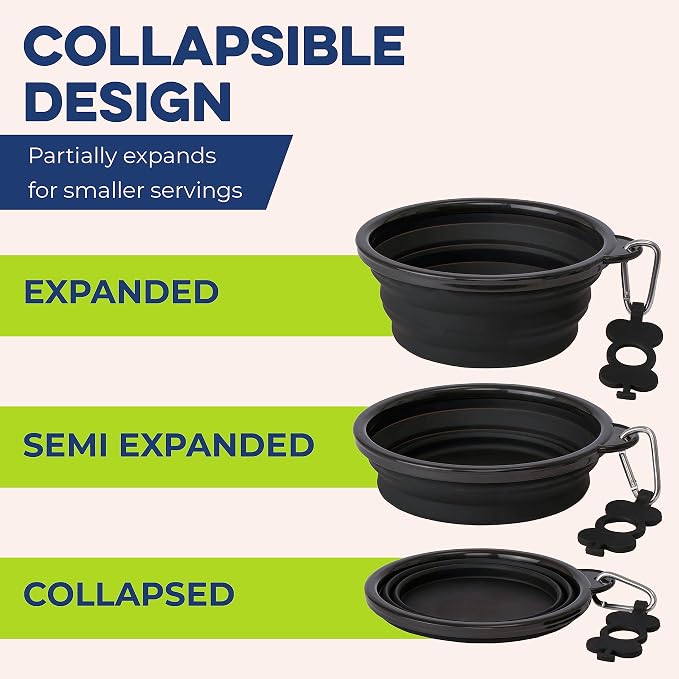 Bonza Collapsible Dog Bowls - Large 33 oz, Dog Travel Accessories, Silicone Portable Dogs Bowl & Water Dish with Reinforced Rim & Carabiner for Hiking, Camping, and Car Trips, Black - Image 7