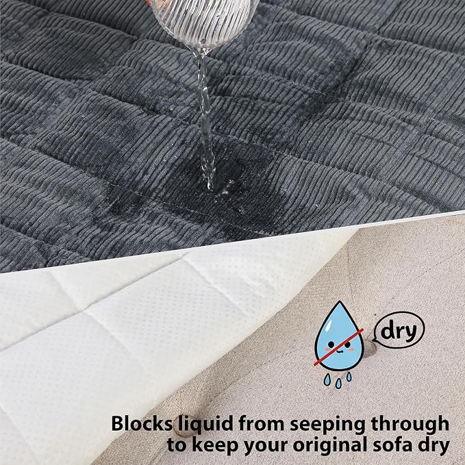 Fixwal Waterproof Corduroy Dog Couch Cover, 27.6" x 70.9", Dark Grey | Integrated TPU Barrier, Non-Slip Backing, Machine Washable, Pet Friendly, Easy Clean Pet Hair, Soft Sofa Cushion Protector - Image 3