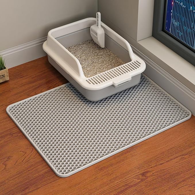 HCY&WLD Cat Litter Mat, Double Layer Cat Litter Box Mat (24x18 Inch, Gray) | Waterproof Urine-Proof Non-Slip Litter Trapping Mat, Soft on Kitty Paws, Scratch-Resistant, Scatter Control, Easy to Clean by HCY%26WLD