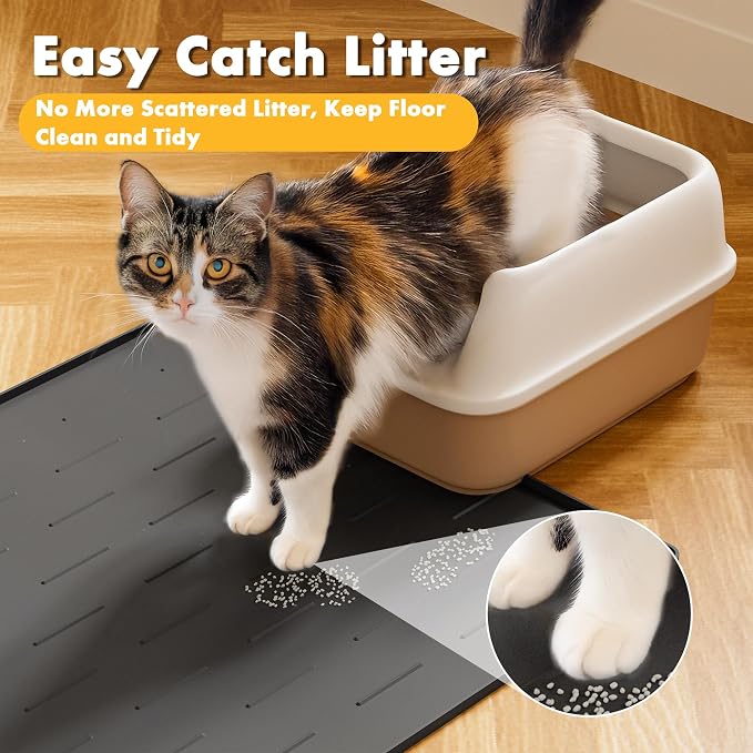 Pieviev Extra Large Silicone Litter Box Mat, Easy to Clean, 40'' x 28'' | Extra-Large Coverage Area Litter Mat, Soft on Kitty Paws, Grooves Reduce Waste, Raised Edges Trap Urine and Spills. - Image 2