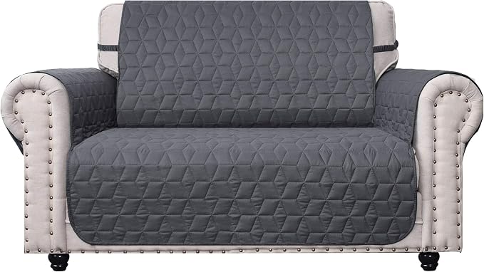 Ameritex Loveseat Cover Water-Resistant Quilted Furniture Protector with Back Nonslip Paws Slipcover for Dogs, Kids, Pets Loveseat Slipcover Stay in Place for Leather (Dark Grey, 54'') by Ameritex