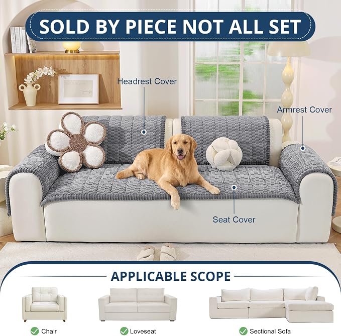 OstepDecor Couch Cover for Dogs, Washable Non Slip Sofa Cover for Pets | Soft Couch Covers for Sofa, Loveseat and Sectional, Furniture Protector Against Pet Hair & Dirt (27.6" x 82.7", Grey) - Image 4