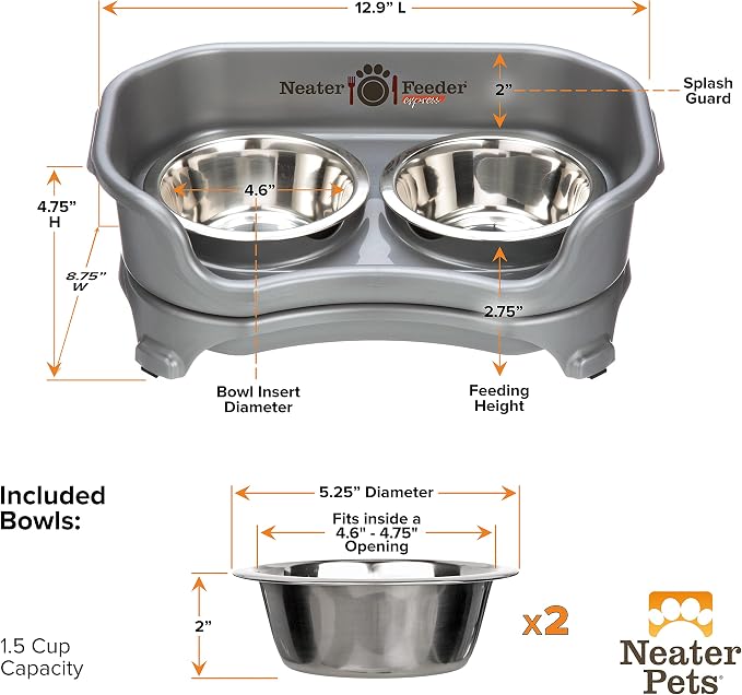 Neater Feeder Express Mess Proof Dog Bowls Elevated for Small Breeds Under 15 Lb, Made in USA, No Spill Raised Dog Food Bowl Stand, Stainless Steel Food and Water Bowl Set, Feeding Station, Grey - Image 8