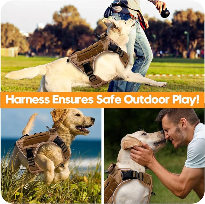 Heavy-Duty Tactical Dog Harness for Large Dogs, No Pull Adjustable Reflective Pet Vest with Molle System, K9 Military-Grade Control for Service Training, Outdoor & 10+ Breeds, Khaki Camo, Large - Image 6