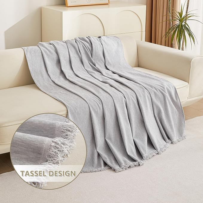 MYSKY HOME Oversized Armchair Cover for 1 Cushion, Washable Sofa Protector, Chenille Couch Covers with Tassel, Sofa Throw, Pet & Kid Friendly, 71"X91", Light Grey - Image 4