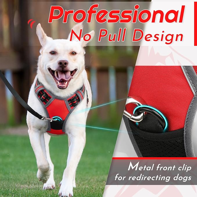 Eagloo Dog Harness for Large Dogs, No Pull Pet Vest with 2 Leash Clips | No Choke with Handle, Adjustable Comfort Fit, Reflective Strips, Easy Walking Control, Red, Large - Image 2