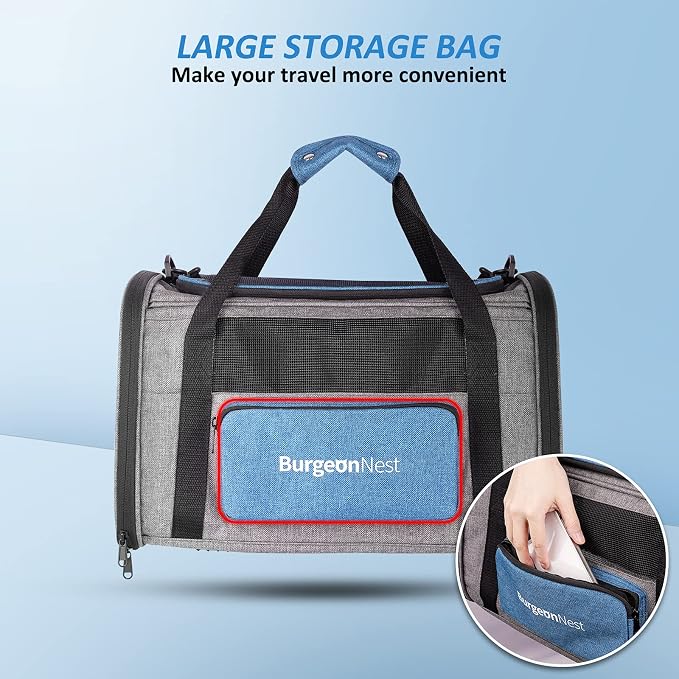 Cat Carrier for Cats up to 20 Lbs, Soft-Sided Escape Proof | Top Load Pet Crate for Medium to Big Kitten Small Puppy Transport with Unique Side Bag, Home Outdoor Car Travel, Medium Blue - Image 6
