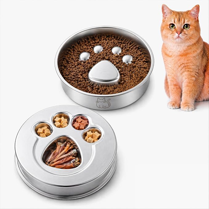 Stainless Steel 2‑in‑1 Double‑Sided Slow Feeder Bowl | 2 Cups Capacity, Non‑Slip Dish for Fast Eaters, Anti‑Gulping Pet Bowl for Small Medium Dogs & Cats, Dishwasher Safe by Unknown