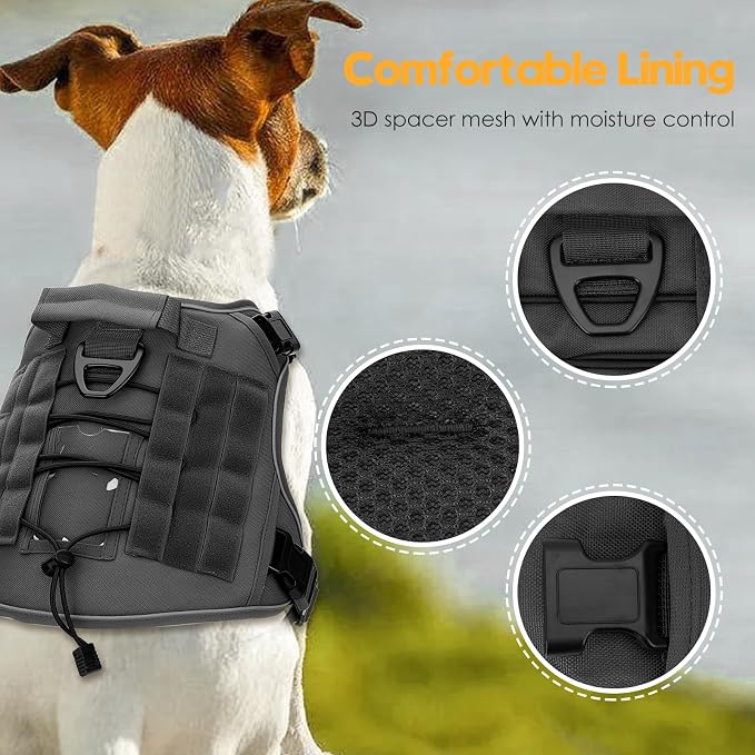 Heavy-Duty Tactical Dog Harness for Large Dogs, No Pull Adjustable Reflective Pet Vest with Molle System, K9 Military-Grade Control for Service Training, Outdoor & 10+ Breeds, Gray, XX-Large - Image 2