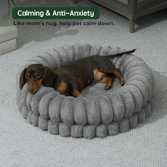 BALANCE Luxury Donut Dog Bed, 24 Inches Round Dog Beds for Small Dogs Washable, Orthopedic Calming Pet Bed for Puppy and Cats with Anti-Slip Bottom (Gray) - Image 3