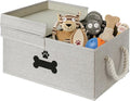 Dog Toy Basket with Double-Open Lid, Divided Dogs Basket for Toys, Collapsible Pet Toy Box, Dog Storage Organizer with 2 Divided Area, Puppy Toys Baskets with Rope Handles, Gray by GreenPetopia