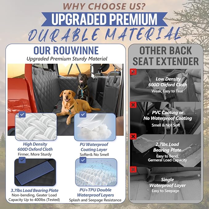Dog Truck Seat Cover for Back Seat, Hard Bottom Pet Hammock, XL | for F150, RAM1500, Sierra, Tundra, Silverado Full-Size Crew Cab Trucks, Extender Space, Sturdy Oxford, Waterproof, Black - Image 4