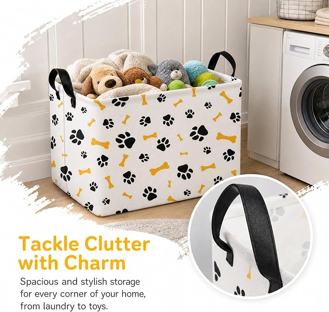 Large Dog Toy Basket Puppy Stuff Storage Bin Organizer Holder Pet Box Doggie Room Decor (Yellow Black A) - Image 4