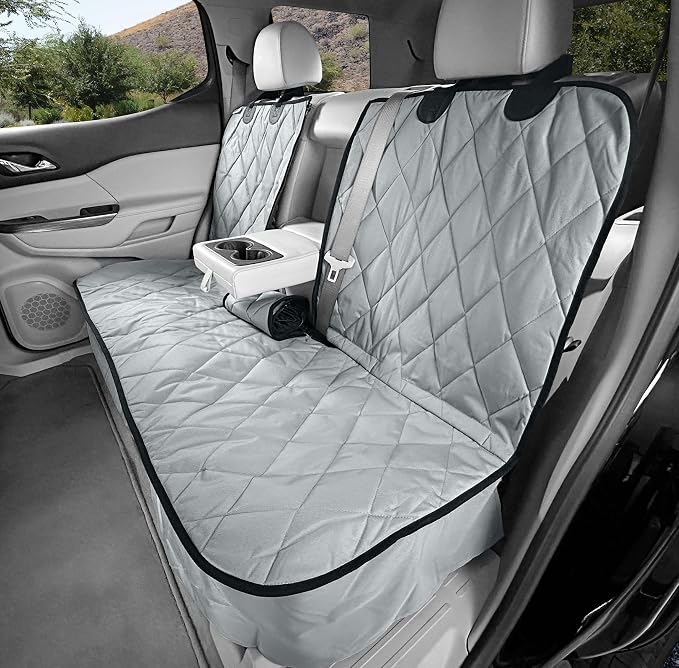 4Knines Dog Rear Seat Cover for Fold Down Seats - Fitted, Grey XL | Heavy-duty split design fits 60/40 and 50/50 fold-down seats. No Hammock. K9-Shield waterproof layer. Non-slip backing. by 4Knines