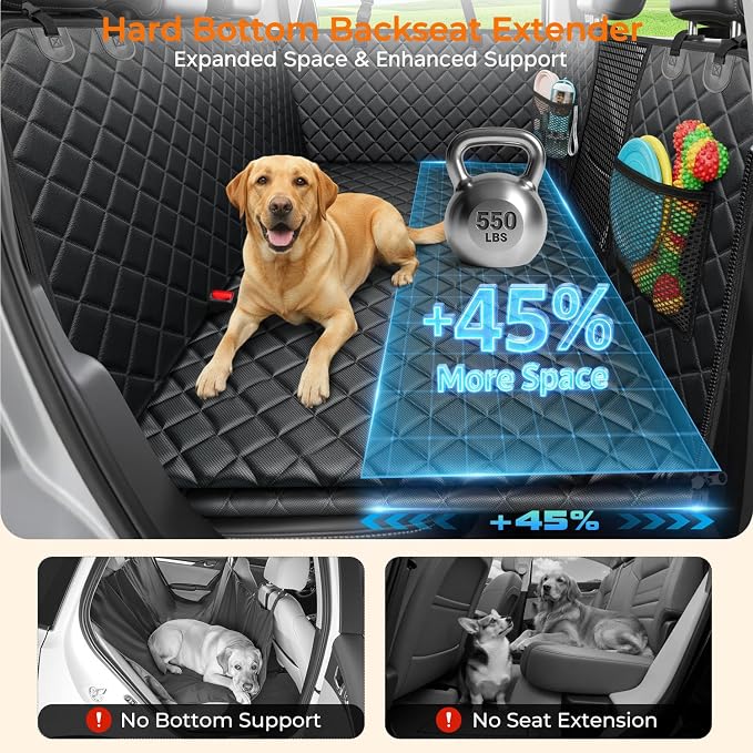 URPOWER Back Seat Extender for Dogs, Large Hard Bottom Dog Car Seat Cover | 550 lb Support, 45% More Space for Large & Multiple Dogs, 3 Large Panels for Stability, Foam Comfort, Waterproof 900D Oxford - Image 2