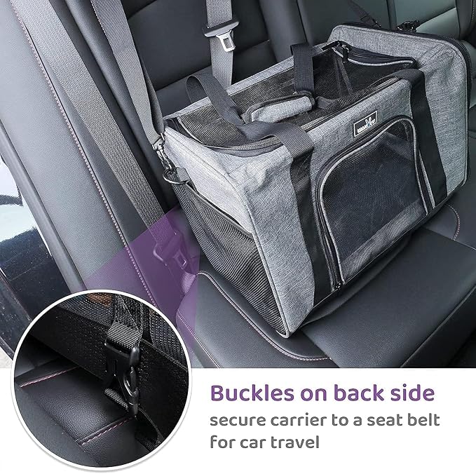Wakytu TSA & Airline Approved Soft Pet Carrier for Cats/Dogs,17.7x11x8.3 | 3 entrances & 5 vents, waterproof rip-stop, anti-escape locks, padded strap,plane underseat,cat dog carrier - Image 6