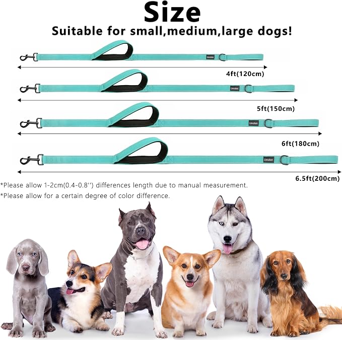 Dog Leash 4ft Long,Double Handle Dog Leash for Control Training | Heavy Duty Dog Leads with Traffic Padded Handles, Reflective Leashes for Small Medium Large Dogs(4ft, Turquoise) - Image 5