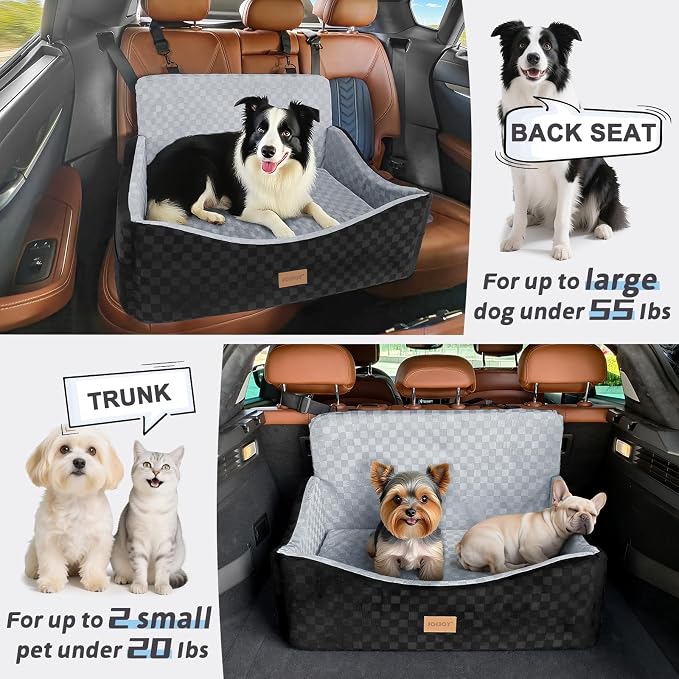 JOEJOY Dog Car Seat for Medium/Large Dogs - Reversible Dual-Sided Travel Dog Car Bed with Memory Foam, Washable Pet Booster Seat for Do gs up to 55 lbs or 2 Small Dogs, 2 Safety Leashes, Grey - Image 6