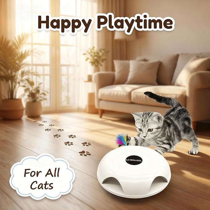 Interactive Whack-a-Mole Cat Toy — Automatic Mushroom Feather Pop-Up Play Toy for Cats, Cognitive Stimulation & Exercise, Durable Pet Entertaining Game (White) - Image 2