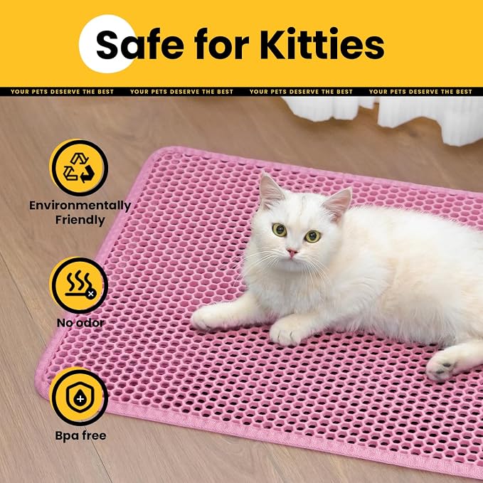 Cat Litter Mat New Size 23.6"x14.6" for Small Spaces, Upgrade Super Waterproof Back Layer Litter Box Mat, Non Slip, Durable, Soft on Paws Kitty Trapping Matt, Pink - Image 5