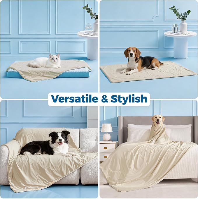PPOLCA Cooling Waterproof Pet Blanket for Large Dogs - Q-MAX>0.5, Breathable Summer Cold Pet Blanket, Machine Washable Throw Sofa Protector, 50x60, Khaki - Image 6