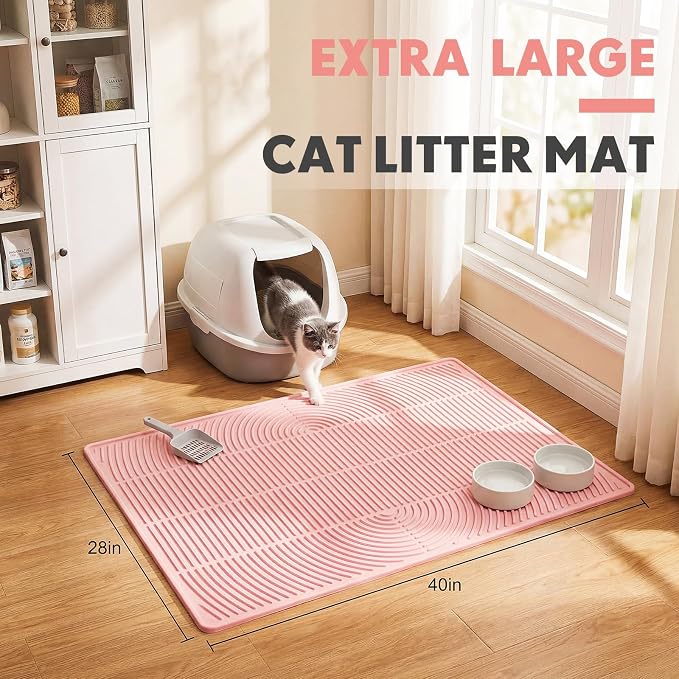Pink 40"x 28" Cat Litter Mat Extra Large Waterproof Litter Box Mat Kitten Pet Trapping Rug Pad Easy to Clean Trapping Pad to Keep The Floor Clean for Multiple Pets Indoor Floor - Image 2