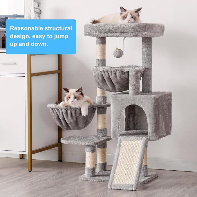 Hey-brother Cat Tree Tower with Large Bed, Hammocks, Scratcher, MPJ006SW | 35.4 Inches Cat House with Cozy Condo, Sisal Scratching Posts for Indoor Cats, Light Gray - Image 8