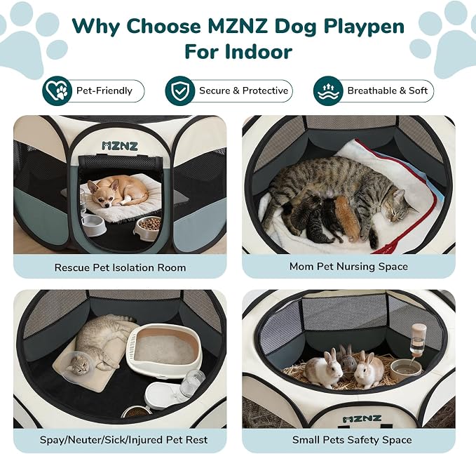 Dog Playpen, Portable Cat Playpen Crate Indoor for Dogs Cats Rabbits, Foldable Small Animal Guinea Pigs Bunny Cage Enclosure for Outdoor, Pop Up Dogs Cats Tent Kennel with Carrying Case, Grey - Image 3