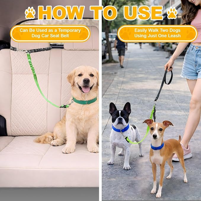 Double Dog Leash for Two Dogs, Professional No Tangle 360° Swivel Coupler with Shock Absorbing Bungee, Adjustable Length Dual-Sided Reflective Two Dogs Lead Splitter for Small Medium Large Dog - Image 5