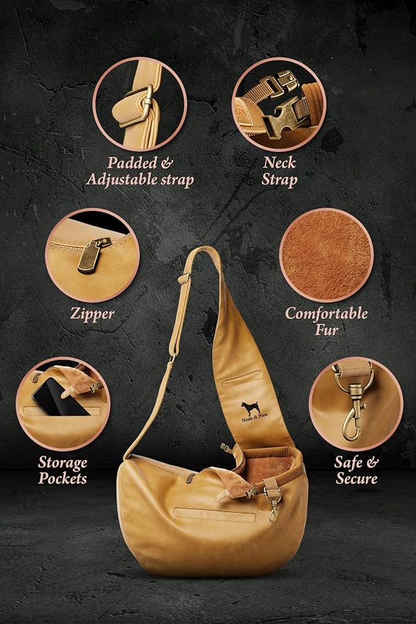 Noah & Paw Dog Sling Carrier for Small Dogs 5-18lb, Dog Sling for Small Dogs and Cats, Dog Carrier with Adjustable Padded Strap, Vegan Leather Lined with Fur, 3X Safety Features, Machine Washable - Image 5