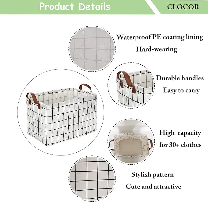 CLOCOR Rectangular Storage Basket, Collapsible Storage Bin, Gift Basket (3 pack White checks) - Image 6
