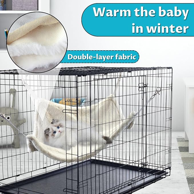 Andiker Cat Hammock, Reversible Cat Cage Hammock with Metal Hooks for Cats for Sleeping and Playing, 22 * 17 Inches Double-Sided Hanging Kitten Bed to Hang in Cages or Under Chairs (Large) - Image 5