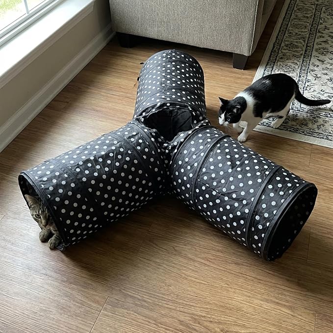 Cat Tunnel Collapsible, More Interactive Indoor Play Toy Tube for Cats & Kittens with Hanging Ball and Peekaboo Holes(Y) - Image 7