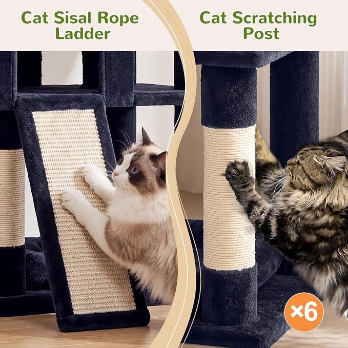 Globlazer Heavy Duty Cat Trees for Large Cats, Sturdy 72in Maine Coon Cat Tree for Large Cats 20 lbs+ Heavy Duty Cat Tower for Adult Biggest Cat with 6 Scratching Posts, Hammock, S72, Smoky Gray - Image 6