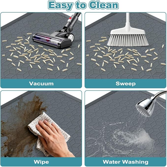 Cat Litter Mat Litter Trapping Mat, Silicone Cat Litter Box Mats for Floor, Non-Slip Litterbox Mat with Raised Edge, Easy Clean Pet Feeding Mat for Indoor Cats 34" X 22" Gray - Image 5