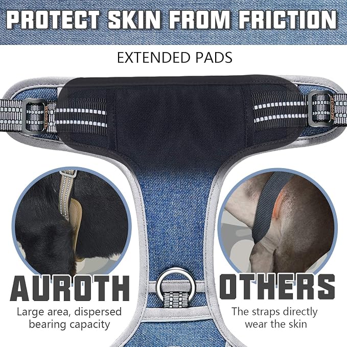 AUROTH Tactical Dog Harness for Small Medium Large Dogs No Pull Adjustable Pet Harness Reflective K9 Working Training Easy Control Pet Vest Military Service Dog Harnesses (M, Denim Blue) | Heavy Duty with Handle, Breathable Padded, Reflective, Military... - Image 4