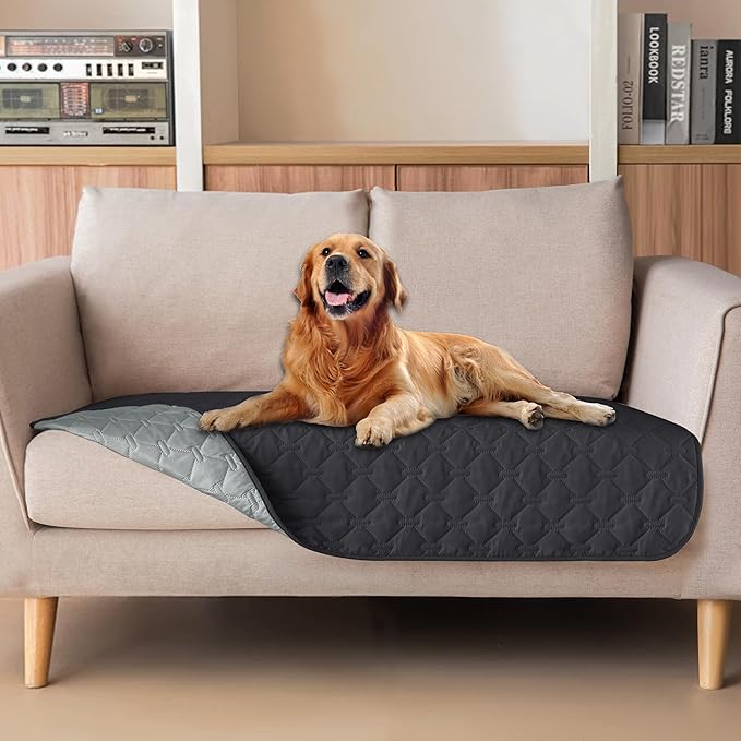 gogobunny 100% Double Sided Waterproof Dog Blanket Soft Pet Bed Cover Reversible Protect Furniture Couch Sofa Car for Puppy Large Dog Cat (Dark Charcoal/Light Charcoal, 32x53 Inch (Pack of 1)) by gogobunny