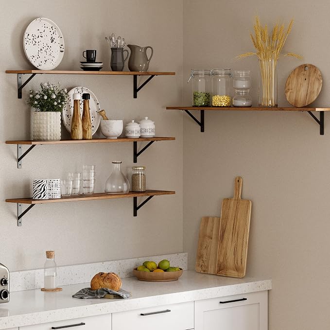 Long Wall Shelves, 39.4Inch Wooden Wall Mounted Shelves, Set of 4 | Floating Book Shelf with Metal Brackets, Easy Assembly, Max Load 33lbs, Wall Storage Ledges, Bathroom/Bedroom, Rustic Brown - Image 2