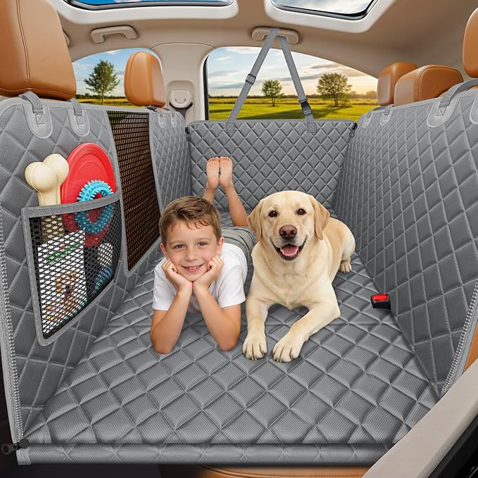 URPOWER Hard Bottom Dog Car Seat Cover, Back Seat Extender for Cars & SUVs | 400 lbs Support, 45% More Space, Waterproof, Mesh Window, Scratch Resistant, Non-Slip, Easy Care, Dog Seat Belt Included by URPOWER