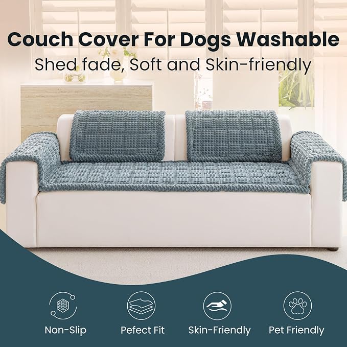 Couch Cover for Dogs Washable, Non-Slip Pet Couch Covers for Sofa, Fuzzy Dog Couch Cover Blanket Thick Soft Plush for Furniture Protector (Blue Gray, 27.6" x 47.2"/70 x 120cm) - Image 2