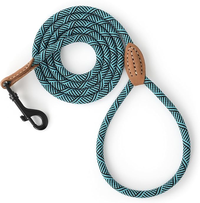 Mile High Life Dog Leash with Genuine Leather-Wrapped Ends, 4/5/6FT | Tangle-Free 360° Swivel Clasp Heavy Duty Rope Leash | Small Medium Large Dogs | Daily Walking (Green, 72 Inch, 1/3") by MileHighLife